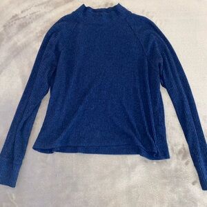 Blue Ribbed Long Sleeve Top
